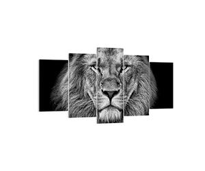 Deco Décoration Salon Portrait Lion Noir Et Blanc Moderne Impression sur Toile 160x85cm Image Tableau Decoration Murale Chambre Triptyque 5 parties Art Wall Tableaux Decoratifs Muraux EA160x85-4494