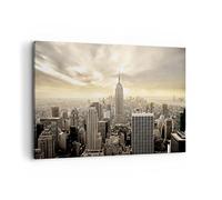 Deco Décoration Salon Ville Gratte-ciel Manhattan New York Moderne Impression sur Toile 120x80cm Image Tableau Decoration Murale Chambre Horizontal Art Wall Tableaux Decoratifs Muraux AA120x80-2630