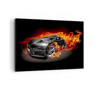 Deco Décoration Salon Voiture de sport feu flammes fumée Moderne Impression sur Toile 120x80cm Image Tableau Decoration Murale Chambre Horizontal Art Wall Tableaux Decoratifs Muraux AA120x80-2656