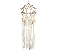 Déco Ethnique Bohème : Suspension Fleur de Lotus et Macramé, Blanc, Hauteur 80 cm