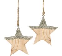 Déco étoile en bois mica 14,5cm Noël Set 2 pièces