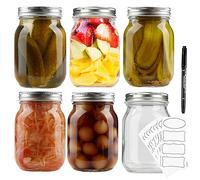 DECO EXPRESS Bocaux en Verre 500ml Lot de 6 Bocaux Mason Jar pour Rangement Cuisine Conserve avec Etiquettes et Feutre Bocal en Verre avec Couvercle Hermétique à Visser