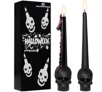 DECO EXPRESS Bougie Halloween, Lot de 2 Bougies Effilées Noires en Forme de Crâne, Non Parfumées, Décorations Gothiques, Durée 12 Heures (Noir Crâne)