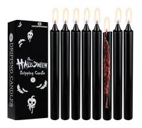 DECO EXPRESS Bougie Halloween, Lot de 8 Bougies Longues Noires, Effet Sang Qui Goutte, Déco Halloween Gothique Maison ou Fête, Durée 5 Heures (Noir Goutte)