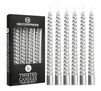 DECO EXPRESS Bougie Torsadée Longue en Spirale Lot de Bougies Blanches ou Couleurs 3 ou 6 Bougies Chandelier 25 cm Bougie Chandelle Longue Durée 6 h Dripless Spiral Candle (Argenté, Lot de 6)