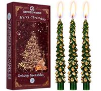 Deco Express Bougies de Noël Lot de 3 ou 6, Bougies Sapin Maison ou Père Noel, Déco de Table Ambiance d'Hiver, Idee Cadeau Centre de Table (Vert/Or 3 Pcs)