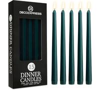DECO EXPRESS Bougies Pointues Lisses, Lot de 15, Anti-Gouttes et Sans Parfum, Bougie Longue Durée 8h, Saint Valentin et Fetes des Mères Decoration Maison, Idee Cadeau (Vert - Lot de 15)