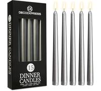 DECO EXPRESS Bougies Pointues Lisses, Lot de 15, Anti-Gouttes et Sans Parfum, Bougie Longue Durée 8h, Saint Valentin et Fetes des Mères Decoration Maison, Idee Cadeau (Argenté - Lot de 15)