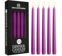DECO EXPRESS Bougies Pointues Lisses, Lot de 15, Anti-Gouttes et Sans Parfum, Bougie Longue Durée 8h, Saint Valentin et Fetes des Mères Decoration Maison, Idee Cadeau (Violet - Lot de 15)