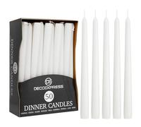 DECO EXPRESS Bougies Pointues Lisses, Lot de 50, Anti-Gouttes et Sans Parfum, Bougie Longue Durée 8h, Saint Valentin et Fetes des Mères Decoration Maison, Idee Cadeau (Blanc - Lot de 50)