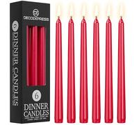 DECO EXPRESS Bougies Pointues Lisses, Lot de 6, Anti-Gouttes et Sans Parfum, Bougie Longue Durée 8h, Saint Valentin et Fetes des Mères Decoration Maison, Idee Cadeau (Rouge Métallique - Lot de 6)