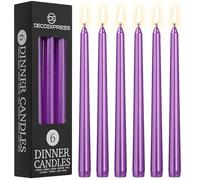 DECO EXPRESS Bougies Pointues Lisses, Lot de 6, Anti-Gouttes et Sans Parfum, Bougie Longue Durée 8h, Saint Valentin et Fetes des Mères Decoration Maison, Idee Cadeau (Violet Métallique - Lot de 6)