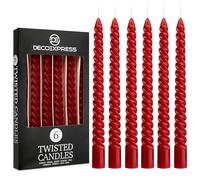 DECO EXPRESS Bougies Torsadées Dîner Lot Bougies de 3 ou 6 Anti-Gouttes Bougies Colorées Bougie Longue Durée 6h Non Parfumée (Rouge, Lot de 6)