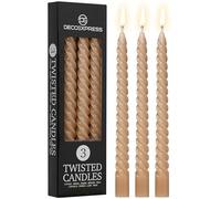 DECO EXPRESS Bougies Torsadées Dîner - Lot de 3 ou 6 Anti-Gouttes - Bougies Colorées - Bougie Longue Durée 6h - Non Parfumée (Cappuccino - Lot de 3)