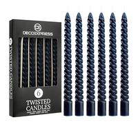 DECO EXPRESS Bougies Torsadées Dîner Lot de 6 Anti-Gouttes Colorées Longue Durée 6h Non Parfumées (Bleu, Lot de 6)