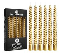 DECO EXPRESS Bougies Torsadées Dîner Lot de 6 Anti-Gouttes Colorées Longue Durée 6h Non Parfumées (Doré)
