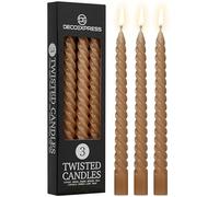 DECO EXPRESS Bougies Torsadées Lot de 3, Anti-Gouttes et Sans Parfum, Bougie Longue Durée 6h, Saint Valentin et Fetes des Mères Decoration Maison, Idee Cadeau (Marron - Lot de 3)