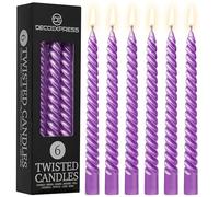 DECO EXPRESS Bougies Torsadées Lot de 6, Anti-Gouttes et Sans Parfum, Bougie Longue Durée 6h, Saint Valentin et Fetes des Mères Decoration Maison, Idee Cadeau (Violet Métallique - Lot de 6)