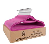 Deco Express Cintres Velours, Gain de Place Cintre Antidérapant pour Les Vêtements - Paquet Multiple (Rose, Paquet de 50)