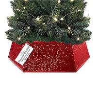 DECO EXPRESS Jupe de Sapin de Noël à Paillettes, Cache Pied de Sapin de Noel Brillant, Collerette Étincelante, Décoration Fête Festive, 68x25 cm (Rouge Paillette)