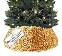 DECO EXPRESS Jupe de Sapin de Noël à Paillettes, Cache Pied Sapin de Noel Élégant, Col Festif, Décoration Fête Xmas, Réunions Familiales, 40x25 cm (Paillettes Or, Haut 40 cm/Base 68 cm)