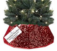 DECO EXPRESS Jupe de Sapin de Noël à Paillettes, Cache Pied Sapin de Noel Élégant, Col Festif, Décoration Fête Xmas, Réunions Familiales, 40x25 cm (Paillettes Rouge, Haut 40 cm/Base 68 cm)