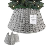 DECO EXPRESS Jupe de Sapin de Noël, Cache-Pied de Sapin Tressé, Collerette Naturelle pour Décorations de Noël, Déco Festive, 27 x 30 cm (Gris, Intérieur Supérieur 27,2 cm/Intérieur Inférieur 50 cm)