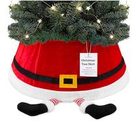 DECO EXPRESS Jupe de Sapin de Noël, Cache Pied Père Noël Amusant Drôle, Col Rigolo pour Décoration Fête Xmas, Réunions Familiales, 42x24 cm (Père Noël Rouge, Haut 42 cm/Base 56.5 cm)