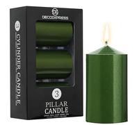 DECO EXPRESS Lot Bougies Piliers de 3, Bougie Longue Durée de Combustion de 30 Heures, Sans Parfum, Gamme Métallique (Vert métallique - Lot de 3)