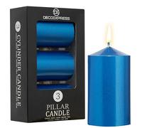 DECO EXPRESS Lot Bougies Piliers de 3, Bougie Longue Durée de Combustion de 30 Heures, Sans Parfum, Gamme Métallique (Bleu métallique - Lot de 3)