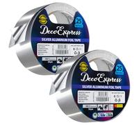 DECO EXPRESS Ruban Adhésif Aluminium, Ruban Scellant Métallique 45mm x 10/25/50m, Ruban Adhesif Haute Temperature pour Réparation Travaux Bricolage (25 M - 2 Pièces)