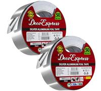 DECO EXPRESS Ruban Adhésif Aluminium, Ruban Scellant Métallique 45mm x 10/25/50m, Ruban Adhesif Haute Temperature pour Réparation Travaux Bricolage (50 M - 2 Pièces)