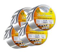 DECO EXPRESS Ruban Adhésif Aluminium, Ruban Scellant Métallique 45mm x 10/25/50m, Ruban Adhesif Haute Temperature pour Réparation Travaux Bricolage (10 M - 4 Pièces)