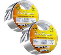 DECO EXPRESS Ruban Adhésif Aluminium, Ruban Scellant Métallique 45mm x 10/25/50m, Ruban Adhesif Haute Temperature pour Réparation Travaux Bricolage (10 M - 2 Pièces)