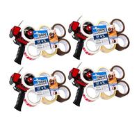 DECO EXPRESS Ruban Adhésif d'Emballage Kit Dévidoir et 6 Rouleaux Rubans Adhésifs Marron Transparent Fragile pour Cartons Déménagement et Colis (Dévidoir Pistolet 6 Rouleaux Mix, Lot de 4)