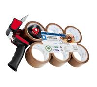 DECO EXPRESS Ruban Adhésif d'Emballage Kit Dévidoir et 6 Rouleaux Rubans Adhésifs Marron Transparent Fragile pour Cartons Déménagement et Colis (Dévidoir Pistolet 6 Rouleaux Brun)