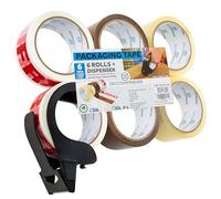 DECO EXPRESS Ruban Adhésif d'Emballage Kit Dévidoir Plastique et 6 Rouleaux Rubans Adhésifs Marron Transparent Fragile pour Cartons Déménagement et Colis (Dévidoir 6 rouleaux mix)