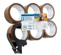 DECO EXPRESS Ruban Adhésif d'Emballage Kit Dévidoir Plastique et 6 Rouleaux Rubans Adhésifs Marron Transparent Fragile pour Cartons Déménagement et Colis (Dévidoir 6 rouleaux brun)