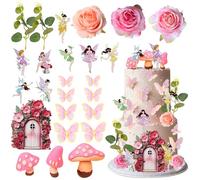 Deco Fée Gateau, 27pcs Décoration Gâteau Champignons, Décoration Gâteau Jardinage, Decoration Féerique Gateau, Fairy Cake Topper, Deco de Gateau pour Anniversaire de Fille, Fête Fée