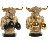 Déco Figure Home ESPRIT Noir Or Taureau 25,5 X 24,5 X 33,5 CM (2 pièces)