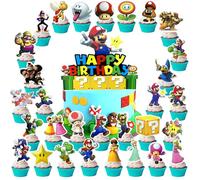 Deco Gateau Mario, 31 PCS Decoration Gateau Cake Topper Mario, Topper Decoration Anniversaire Happy Birthday, pour Fille Enfant Fête