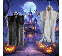 Deco Halloween,2 Pièces 40cm Fantômes Squelette Suspendre Effrayant Blanche Noir Suspendu Décoration Bras Réglables,Fête d'halloween Peur Accessoires Bar Porte Fenêtre Extérieur Intérieur Jardin