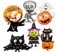 Deco Halloween Decoration Ballons Halloween en Aluminium XXL pour Helium ou Air avec Fantomes Chauve-Souris Squelette Chat Citrouilles et Sorcière -6 Pcs-
