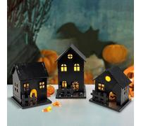 Déco Halloween Intérieur - Miniature Maison Noire - Decoration Halloween Table avec LED - Village De Noël Kit - Décor Automne Lampe Enfant - Lanterne Fête - Mini Maison Bois & Lumières Noël 2025
