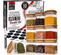 Deco haus Bocaux à épices carrés avec étiquettes pour épices - Set de 10 boîtes à épices avec couvercle en bois Set de bocaux à épices pour la conservation de tes épices Récipients pour épices - Spice