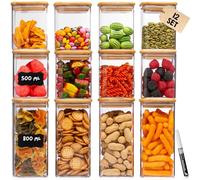 Deco haus® Bocaux de Conservation 12 pcs avec Couvercles + Étiquettes [HERMÉTIQUES] - Pour Céréales, Cornflakes, Spaghetti - Boîtes en Verre - Boîte Rangement Cuisine - Bocaux de Stockage