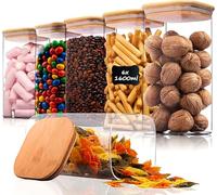 Deco haus® Bocaux de Conservation 6 pcs avec Couvercles + Étiquettes [HERMÉTIQUES] - Pour Céréales, Cornflakes, Spaghetti - Boîtes en Verre - Boîte Rangement Cuisine - Bocaux de Stockage 6x1600ml