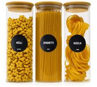 Deco haus® Bocaux de Conservation avec Couvercles [HERMÉTIQUES] + Étiquettes - Pour Céréales, Spaghettis- Boîtes en Verre - 3x1950ml