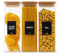 Déco haus® Bocaux de Conservation pour Spaghetti 3 pcs avec Couvercles + Étiquettes [HERMÉTIQUES] - Pour Céréales, Cornflakes, Farine - Boîtes en Verre avec Couvercles - 3x2300ml