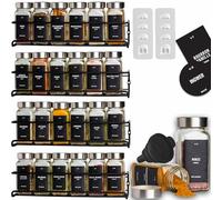 Deco haus® Etagere a Epices Murale Sans Percer avec 24 Pot à Épices en Verre - Porte-épices Murale 4 Pièces - Étagère de Rangement de Cuisine pour Épices - etagere epices cuisine murale